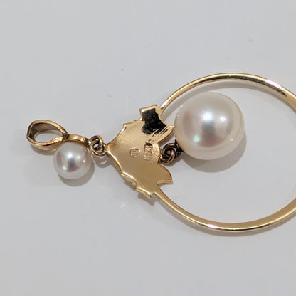 2060 Mikimoto pearl pendant top in yellow gold K14YG with 3.3 cm height and 1.9 g weight