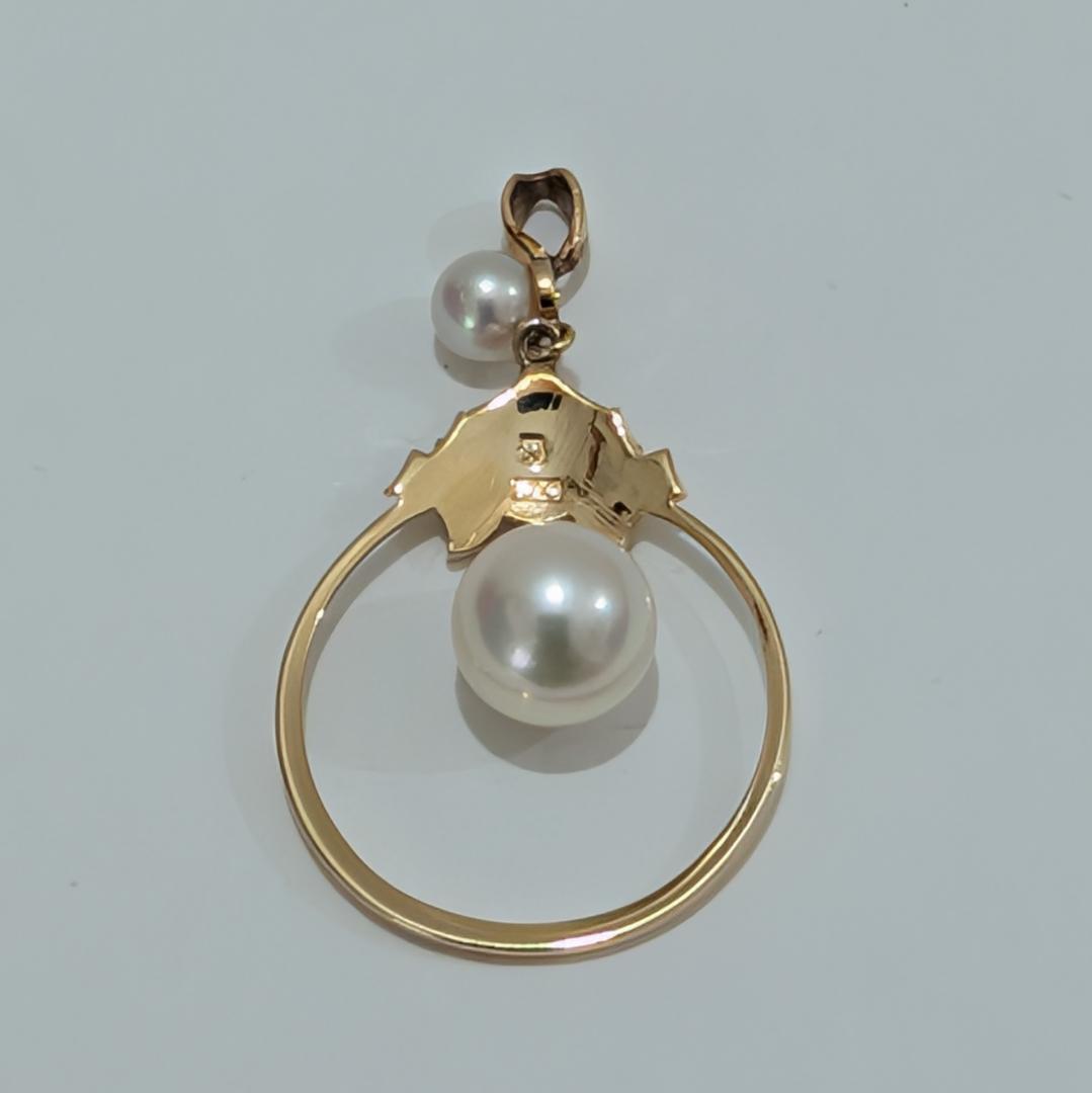 2060 Mikimoto pearl pendant top in yellow gold K14YG with 3.3 cm height and 1.9 g weight