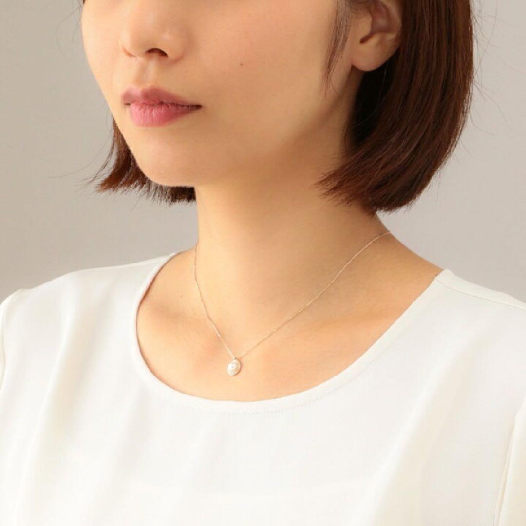 Agete K10 necklace with a freshwater pearl and diamond on a 40cm chain