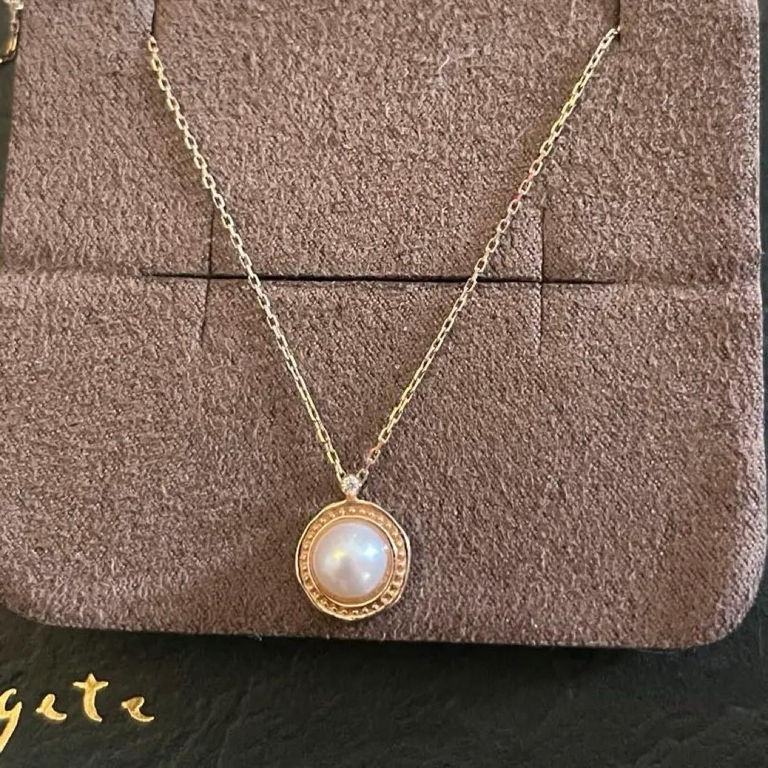 Agete K10 necklace with a freshwater pearl and diamond on a 40cm chain