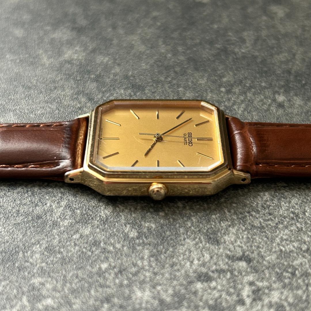 SEIKO Tank Octagon Gold Dial Quartz Men's Watch — Japanese