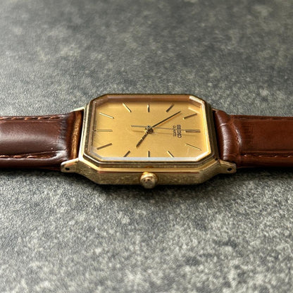 SEIKO Tank Octagon Gold Dial Quartz Men's Watch — Japanese
