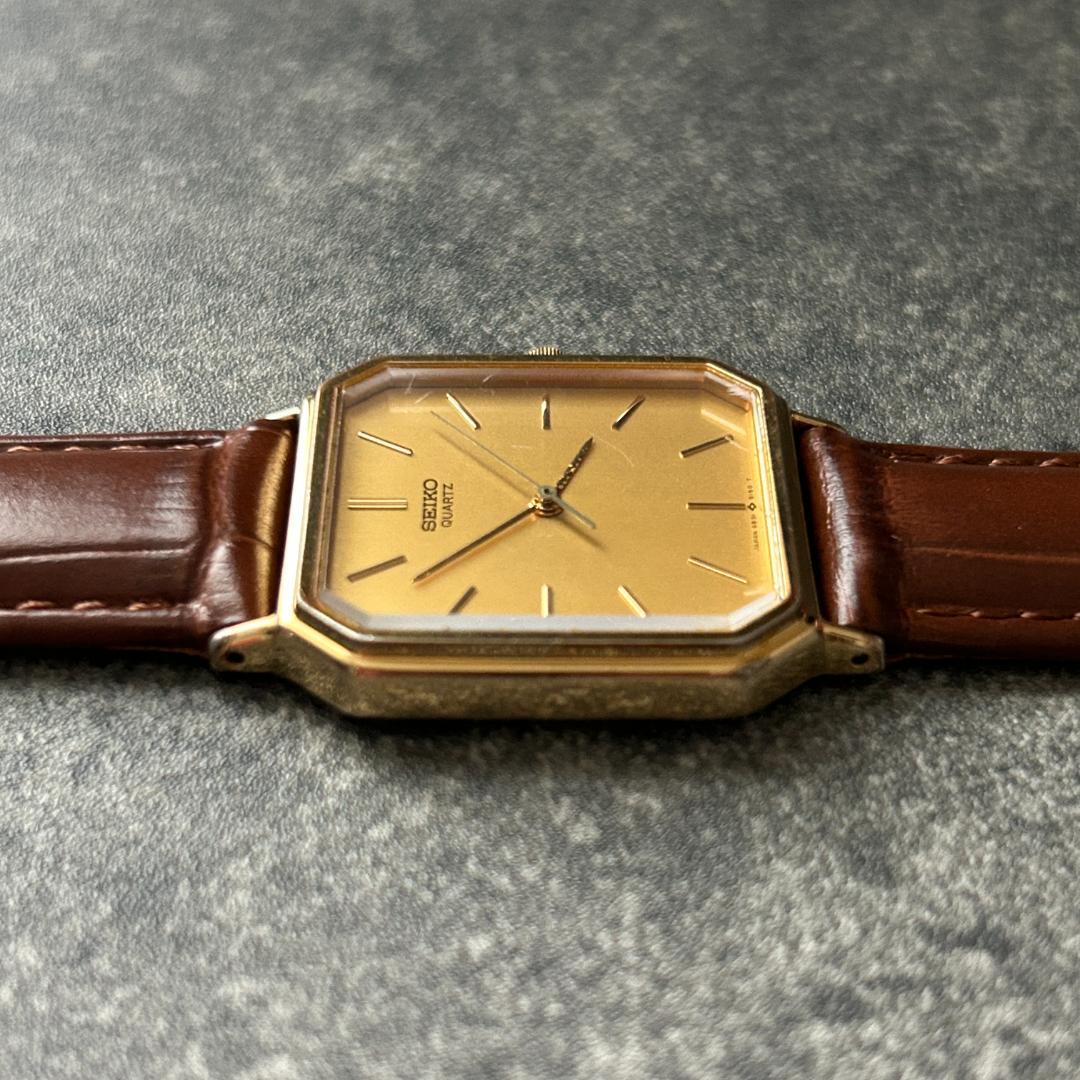 SEIKO Tank Octagon Gold Dial Quartz Men's Watch — Japanese