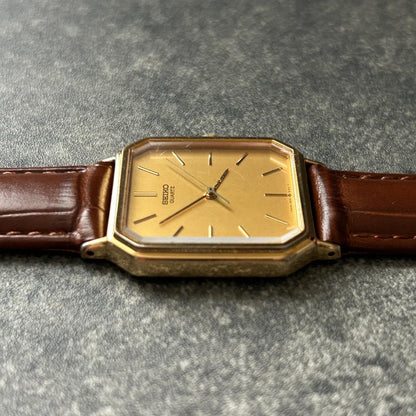 SEIKO Tank Octagon Gold Dial Quartz Men's Watch — Japanese