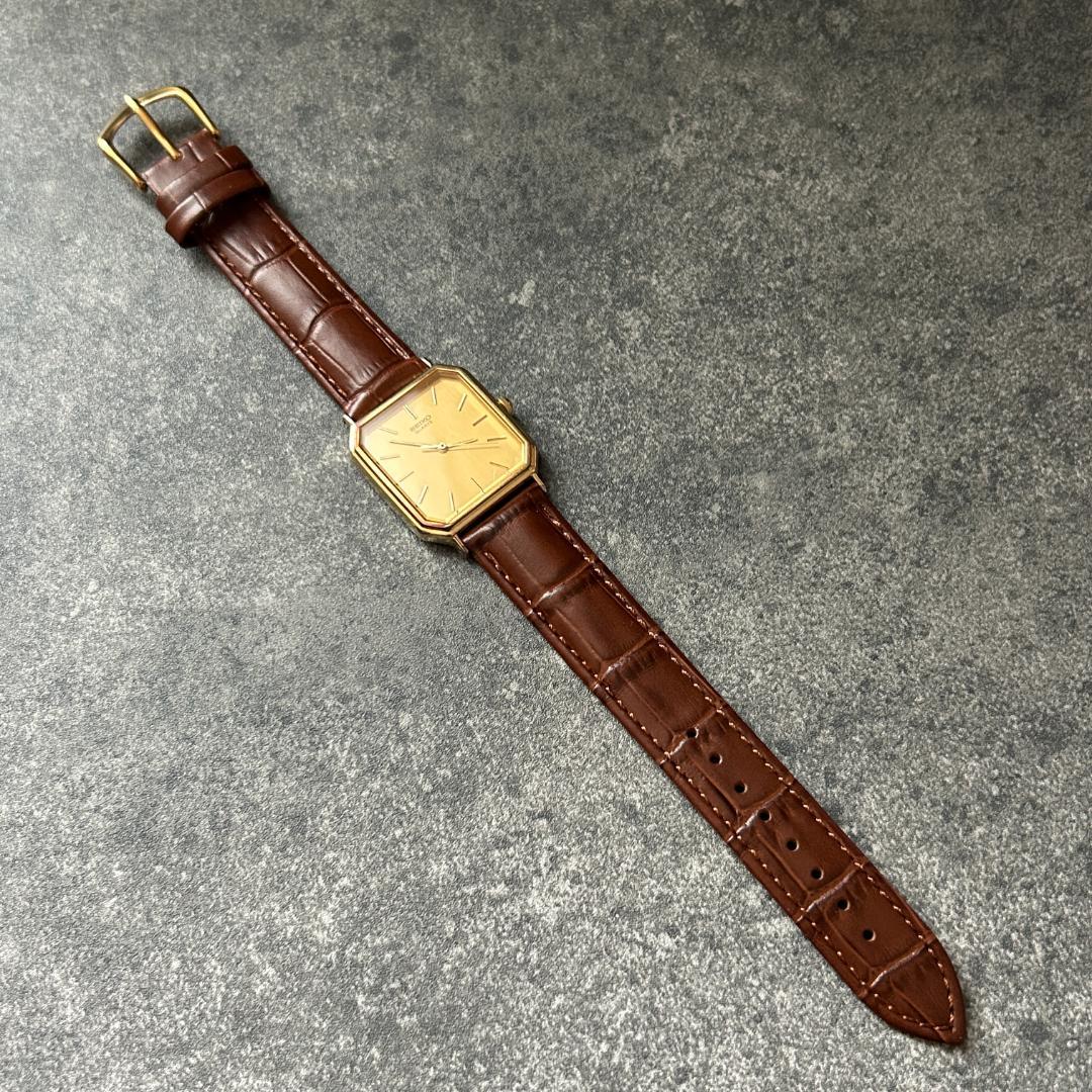 SEIKO Tank Octagon Gold Dial Quartz Men's Watch — Japanese