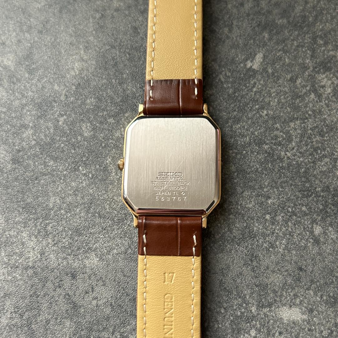 SEIKO Tank Octagon Gold Dial Quartz Men's Watch — Japanese