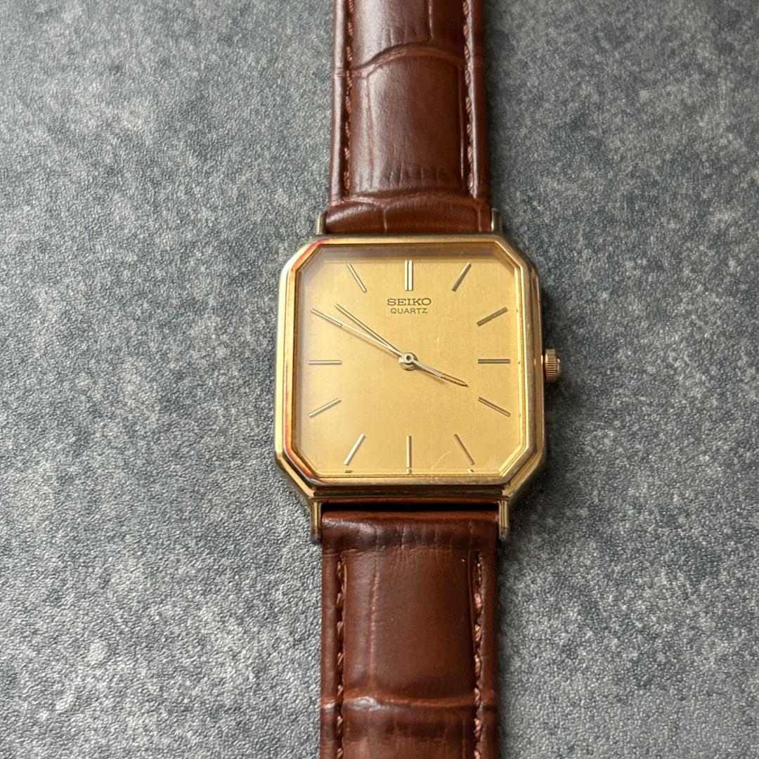 SEIKO Tank Octagon Gold Dial Quartz Men's Watch — Japanese