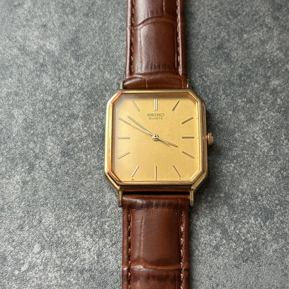 SEIKO Tank Octagon Gold Dial Quartz Men's Watch — Japanese