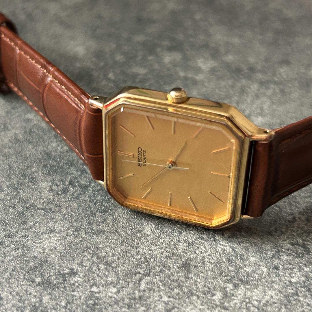 SEIKO Tank Octagon Gold Dial Quartz Men's Watch — Japanese