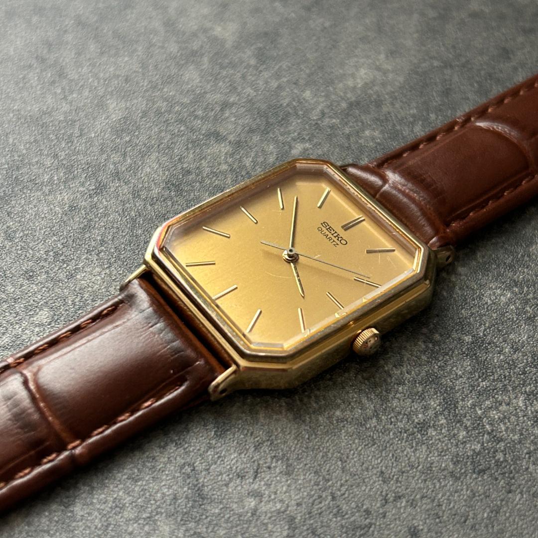 SEIKO Tank Octagon Gold Dial Quartz Men's Watch — Japanese