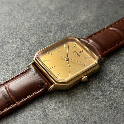 SEIKO Tank Octagon Gold Dial Quartz Men's Watch — Japanese