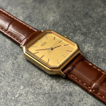 SEIKO Tank Octagon Gold Dial Quartz Men's Watch — Japanese