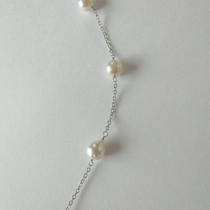 Uwa Island Akoya 8.5mm Rose Shell Station Y-Shaped Necklace with stainless steel chain and rose shell accents