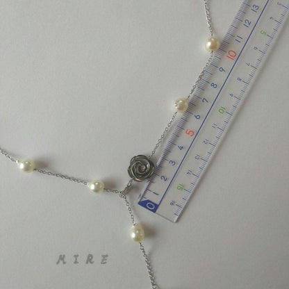 Uwa Island Akoya 8.5mm Rose Shell Station Y-Shaped Necklace with stainless steel chain and rose shell accents