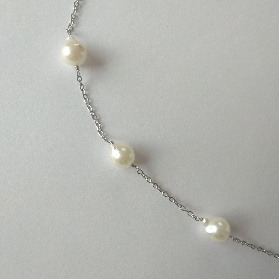 Uwa Island Akoya 8.5mm Rose Shell Station Y-Shaped Necklace with stainless steel chain and rose shell accents