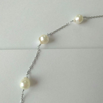 Uwa Island Akoya 8.5mm Rose Shell Station Y-Shaped Necklace with stainless steel chain and rose shell accents