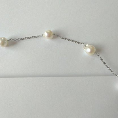 Uwa Island Akoya 8.5mm Rose Shell Station Y-Shaped Necklace with stainless steel chain and rose shell accents