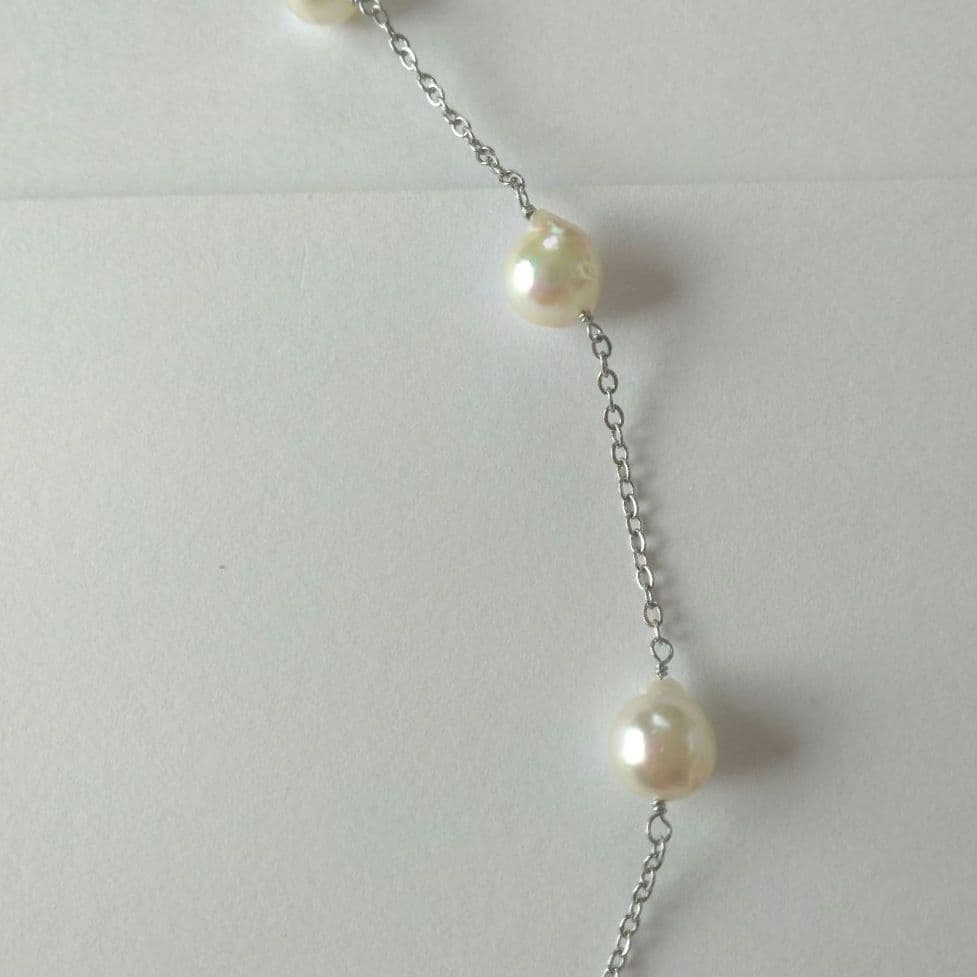 Uwa Island Akoya 8.5mm Rose Shell Station Y-Shaped Necklace with stainless steel chain and rose shell accents