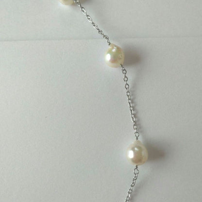 Uwa Island Akoya 8.5mm Rose Shell Station Y-Shaped Necklace with stainless steel chain and rose shell accents