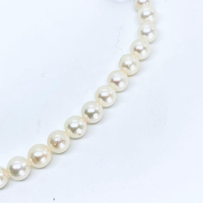 Akoya pearl necklace with 7mm-8mm white and cream round pearls, 44cm length, silver bead one-touch clasp