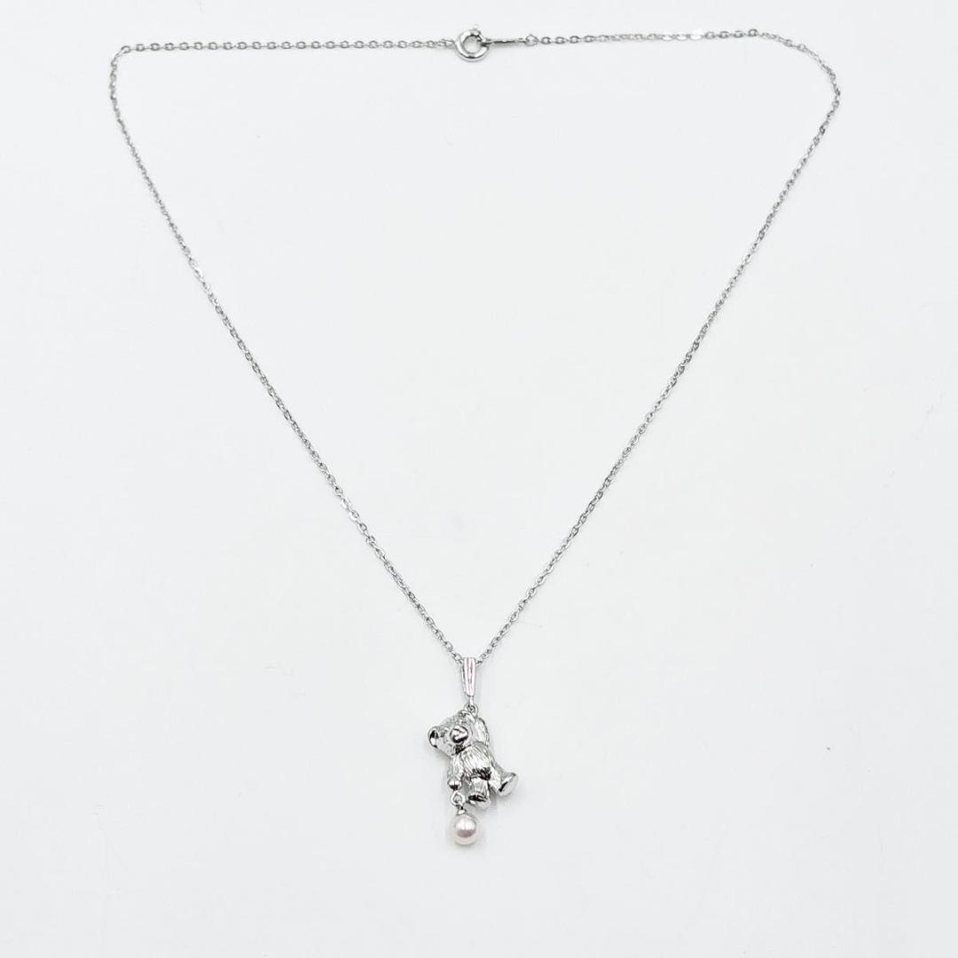 Mikimoto silver Akoya pearl pendant necklace with a bear motif on a 40cm chain
