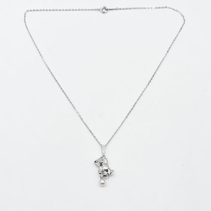 Mikimoto silver Akoya pearl pendant necklace with a bear motif on a 40cm chain