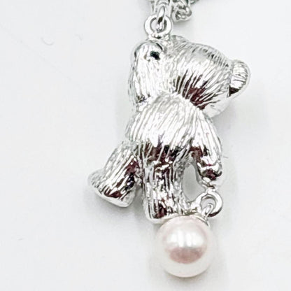 Mikimoto silver Akoya pearl pendant necklace with a bear motif on a 40cm chain