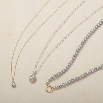 Agete 2023 Autumn BIOLOGY silver necklace with natural gray South Sea pearl featuring unique irregular shape