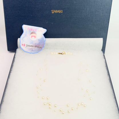 Tasaki K18 pearl necklace triple strand wire design 40cm length with pearls 3.0-5.2mm and box
