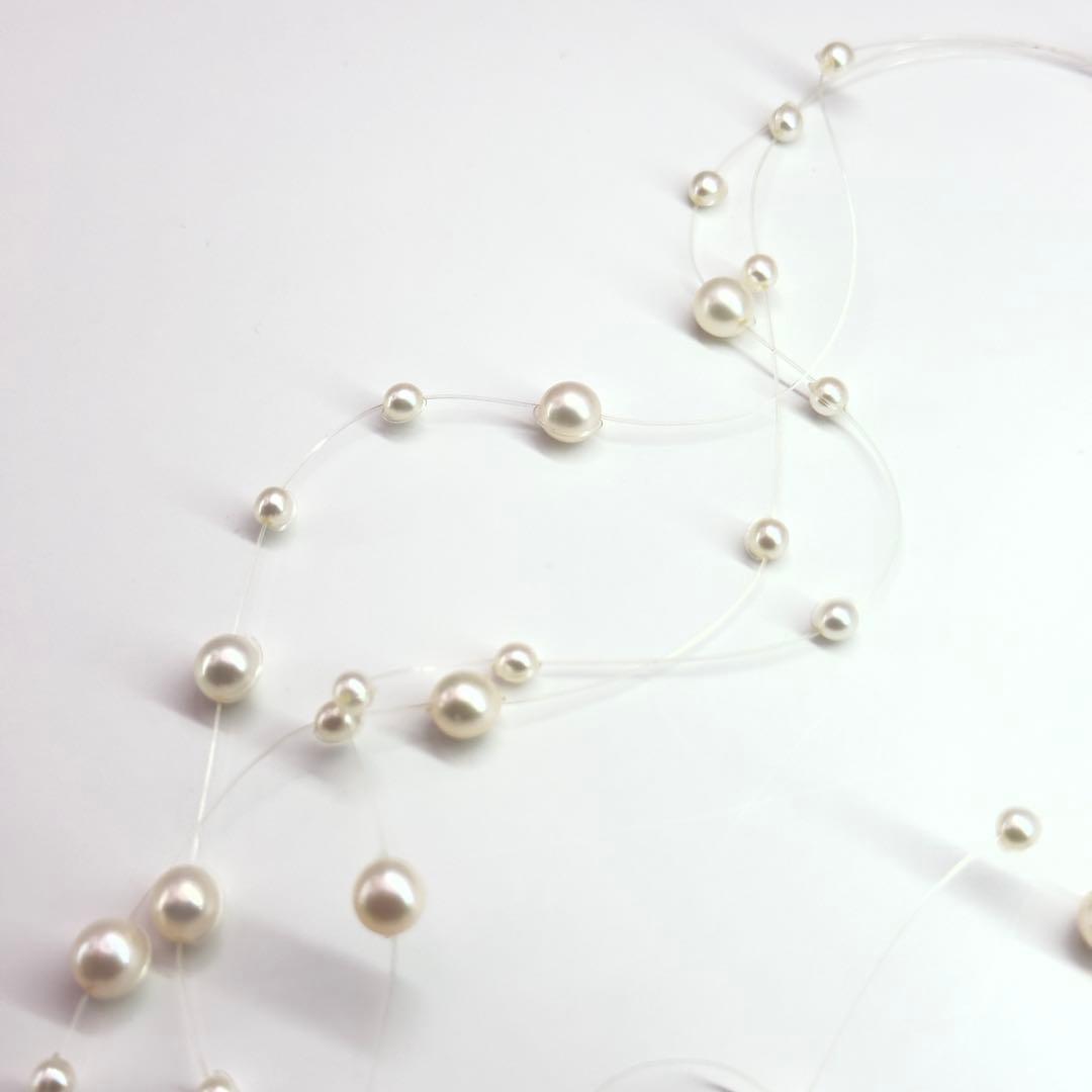 Tasaki K18 pearl necklace triple strand wire design 40cm length with pearls 3.0-5.2mm and box