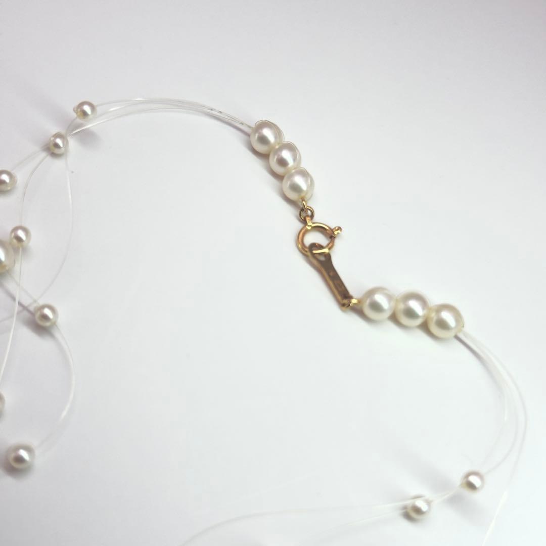 Tasaki K18 pearl necklace triple strand wire design 40cm length with pearls 3.0-5.2mm and box