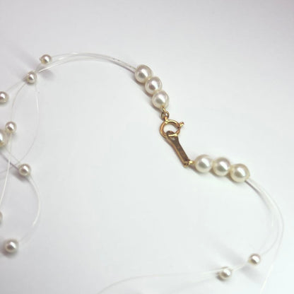 Tasaki K18 pearl necklace triple strand wire design 40cm length with pearls 3.0-5.2mm and box