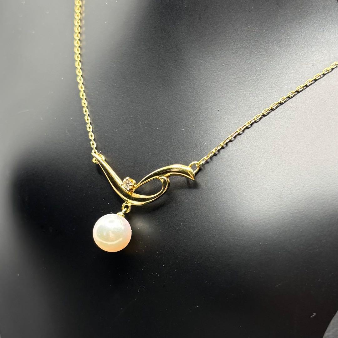 Mikimoto pearl pendant necklace with 7.3mm pearl and diamond on 42cm K18 yellow gold chain