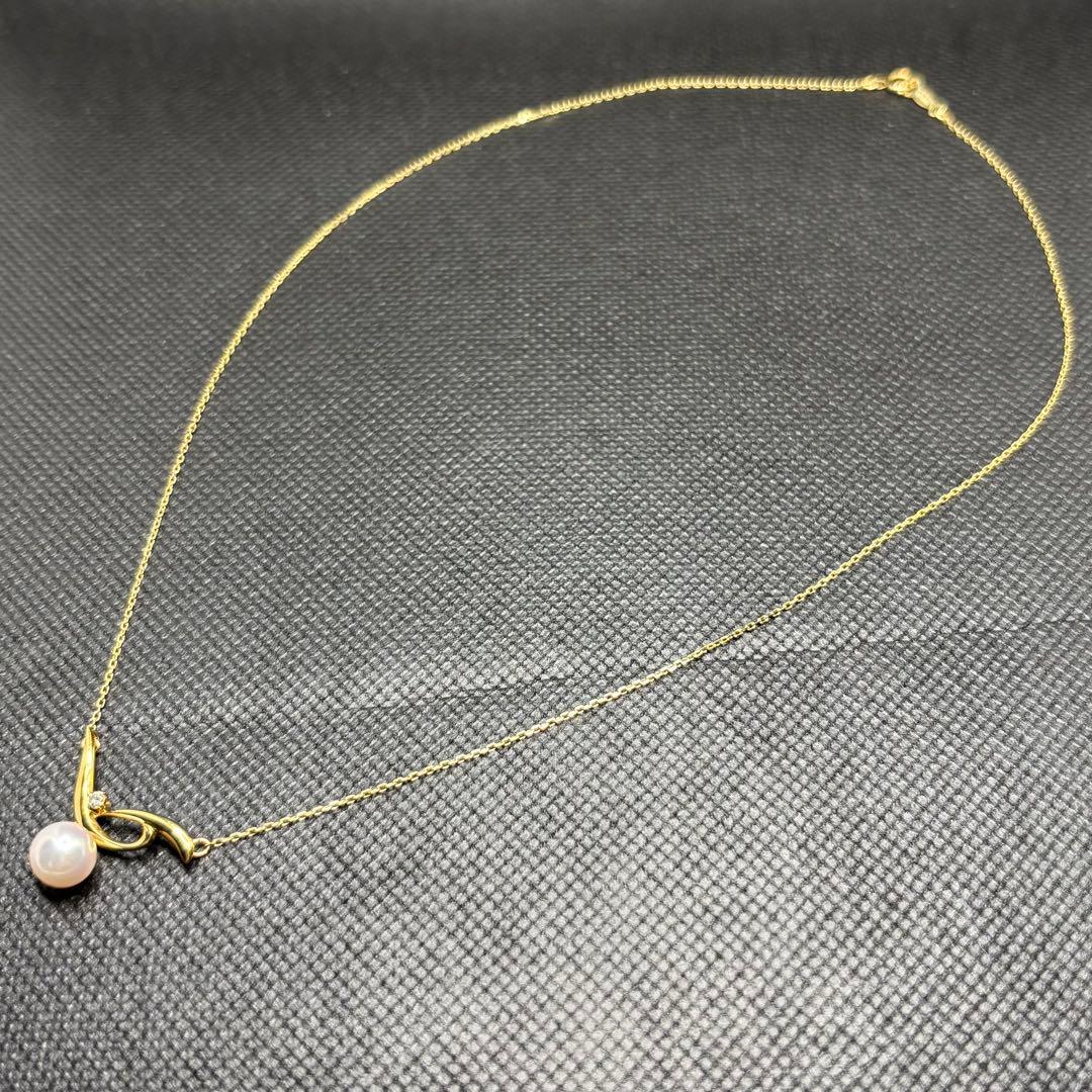 Mikimoto pearl pendant necklace with 7.3mm pearl and diamond on 42cm K18 yellow gold chain