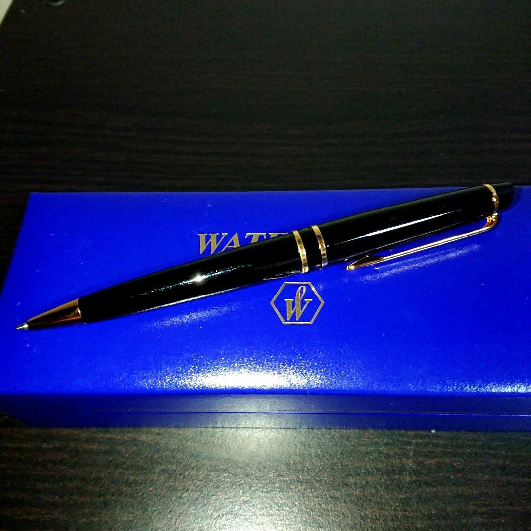 WATERMAN Expert Ballpoint Pen in black with gold trim, 143mm length, shown against white background