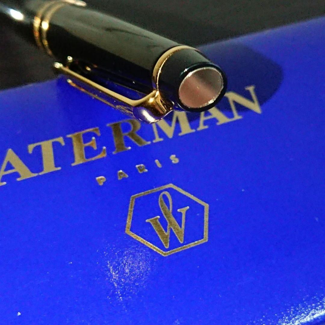 WATERMAN Expert Ballpoint Pen in black with gold trim, 143mm length, shown against white background
