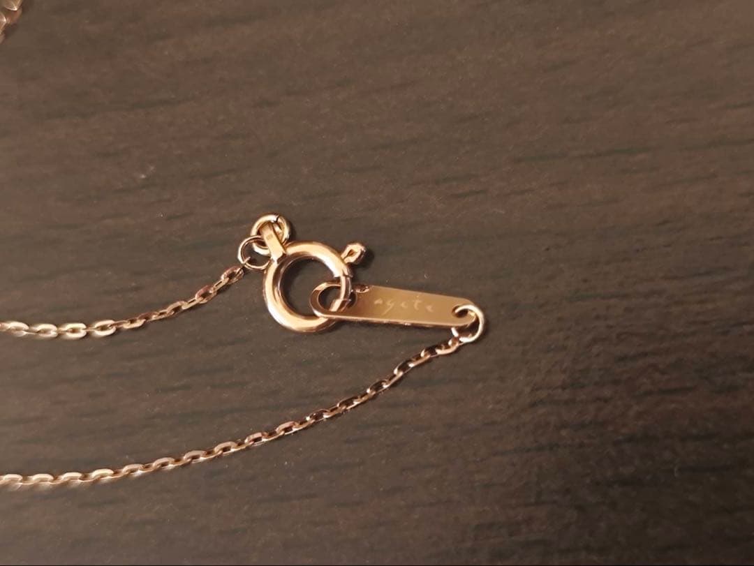 Agete K10 Pink Gold necklace with 3 lined-up diamonds on a 40 cm chain