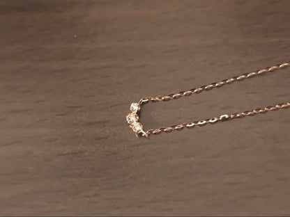 Agete K10 Pink Gold necklace with 3 lined-up diamonds on a 40 cm chain