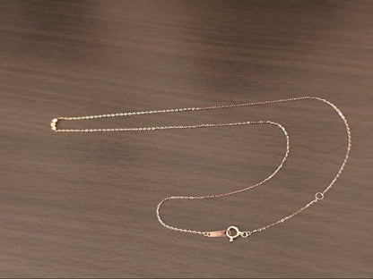 Agete K10 Pink Gold necklace with 3 lined-up diamonds on a 40 cm chain
