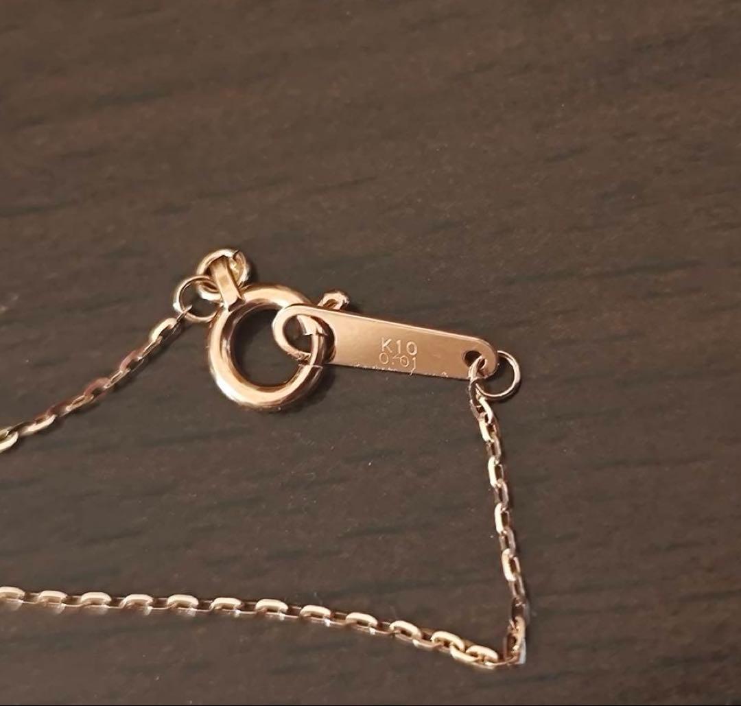 Agete K10 Pink Gold necklace with 3 lined-up diamonds on a 40 cm chain