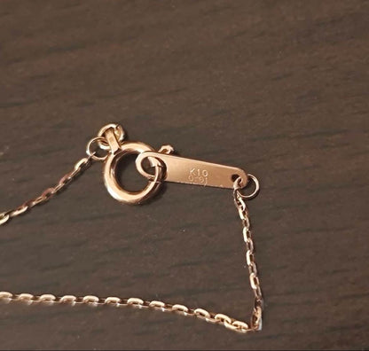 Agete K10 Pink Gold necklace with 3 lined-up diamonds on a 40 cm chain