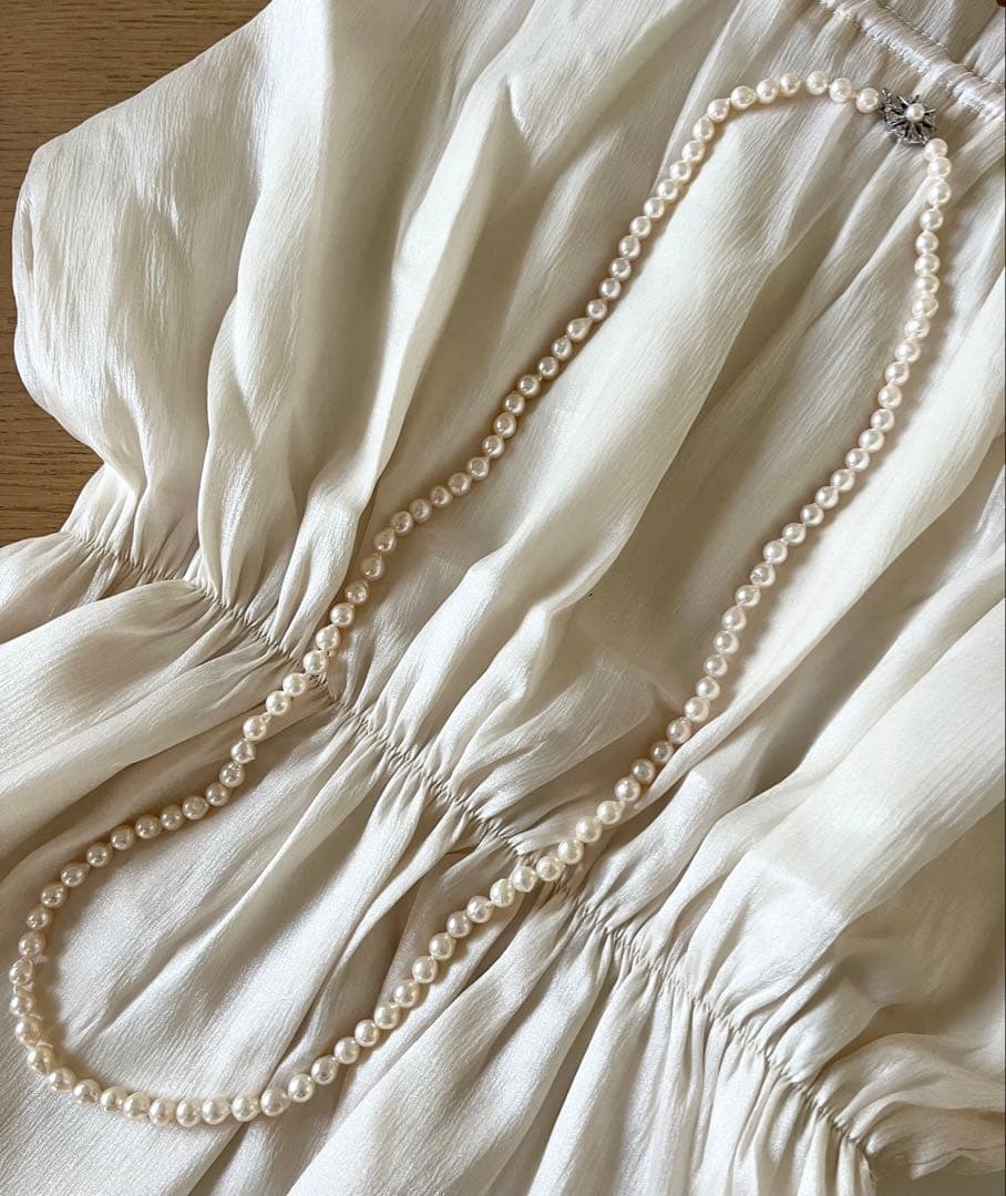 Akoya Pearl Long Necklace with off white 6.5-7.0 mm pearls and silver clasp on 82.5 cm chain
