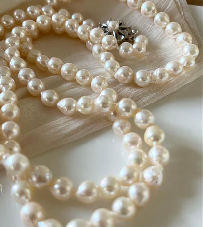 Akoya Pearl Long Necklace with off white 6.5-7.0 mm pearls and silver clasp on 82.5 cm chain