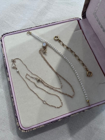 Agete Limited Edition K10 necklace bracelet charm with rose quartz front and white shell back on 40 cm adjustable chain