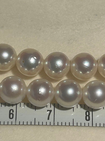 Akoya pearl necklace with two strands featuring 6.5 to 7 mm white pearls and 42.4 cm length