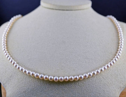 K18 Mikimoto Akoya pearl necklace with round 4.0-4.5mm pearls, 43cm length, displayed on white background