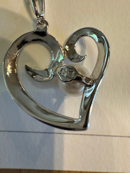 Mikimoto Open Heart necklace featuring a 5.3mm pearl on sterling silver chain 39cm long
