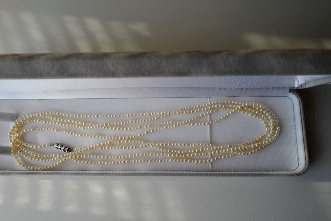 New Akoya pearl necklace with very small 2-3mm ivory pearls and silver clasp, 64.4 inches long