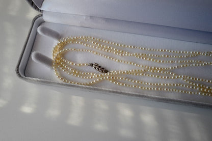 New Akoya pearl necklace with very small 2-3mm ivory pearls and silver clasp, 64.4 inches long