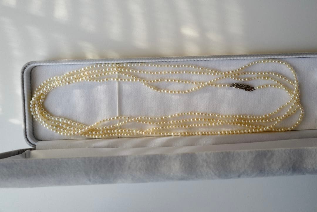 New Akoya pearl necklace with very small 2-3mm ivory pearls and silver clasp, 64.4 inches long